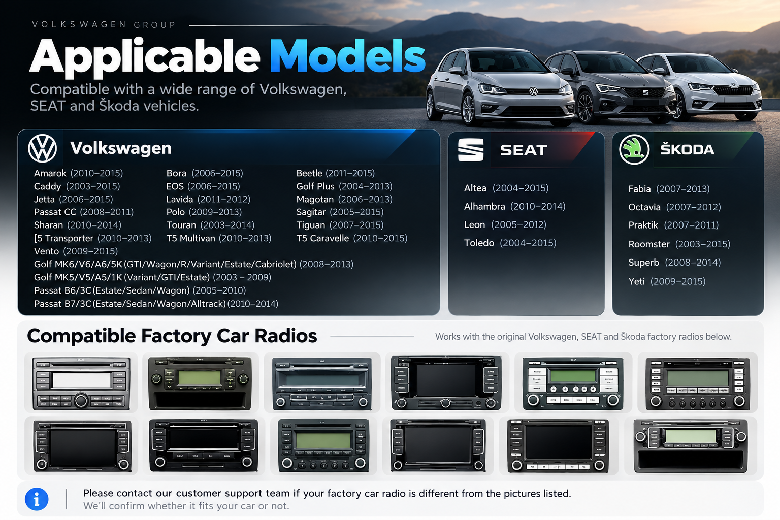 VW / SEAT / Škoda Touchscreen Multimedia Radio – Wireless Apple CarPlay & Android Auto (PQ Platform)